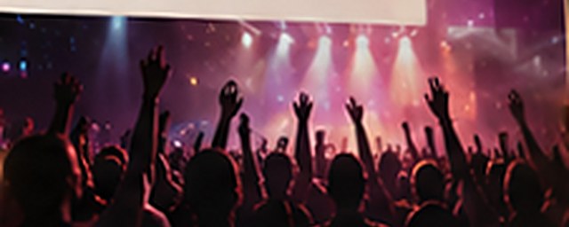 Concert crowd under stage lights