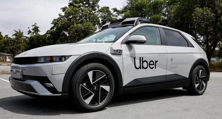 Uber car at the curb